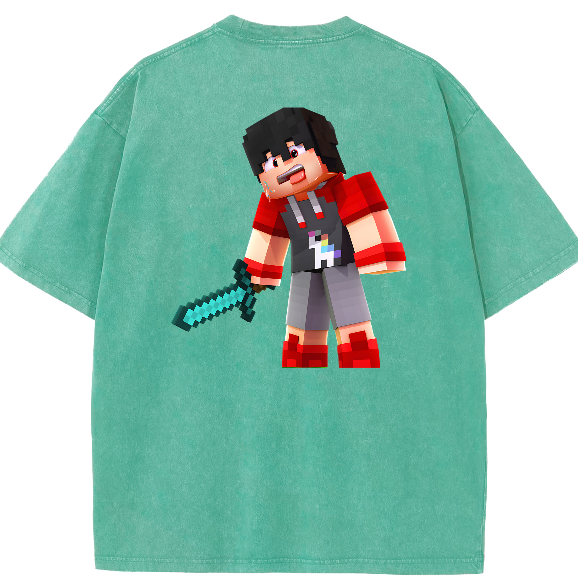 （画像用） マインクラフト ブロックの世界 Minecraft MC Block world 綿100% ヴィンテージ風 半袖Tシャツ（背面プリント）
